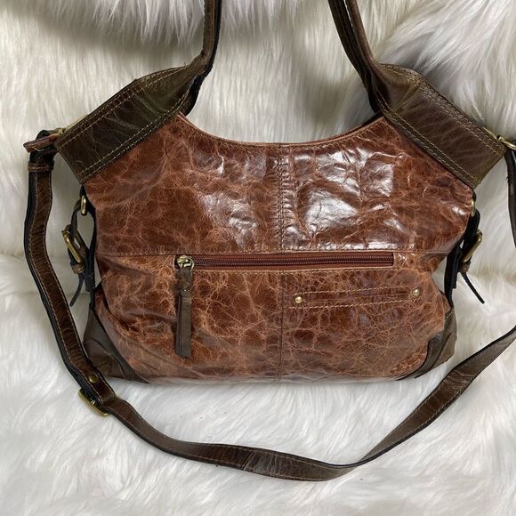 Nino Bossi distress two tone brown leather medium Satchel/ shoulder bag - Picture 2 of 13